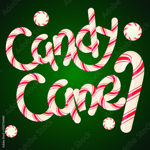 candy cane typography with green background. illustration vector photo