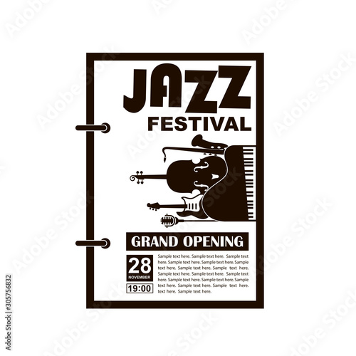 black jazz festival poster with music instruments