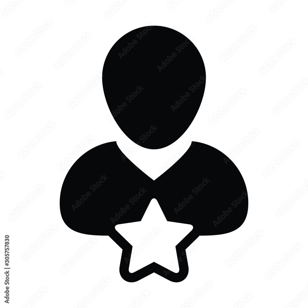 Star icon vector male user person profile avatar symbol for rating in a glyph pictogram illustration Star icon vector male user person profile avatar symbol for rating in a glyph pictogram illustration