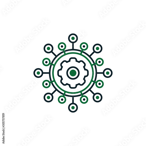 Project management icon design. Hub spokes and gear isolated on white background. Vector illustration