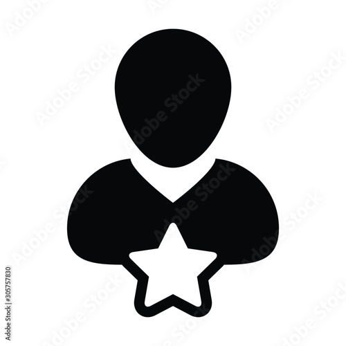 Star icon vector male user person profile avatar symbol for rating in a glyph pictogram illustration