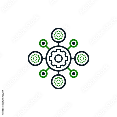 Project management icon design. Hub spokes and gear isolated on white background. Vector illustration