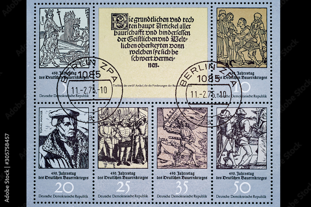 Germany. around 1975. Postage stamp block 450 years of the peasant war.