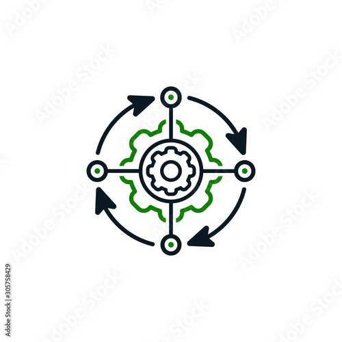 Project management icon design. Hub spokes and gear isolated on white background. Vector illustration