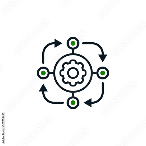 Project management icon design. Hub spokes and gear isolated on white background. Vector illustration