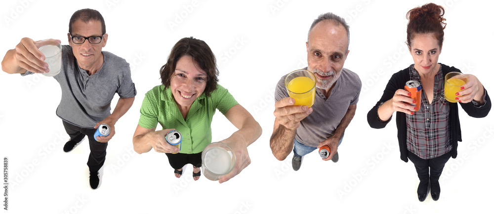 Obraz premium people with a glass of orange and lemon soda on white