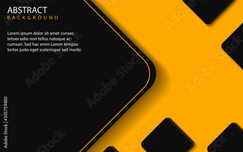 Abstract yellow and black shapes overlapping layers on black background. Vector design template for use modern cover, technology banner, business advertising, card corporate, wallpaper, brochure