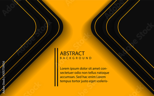 Abstract yellow and black shapes overlapping layers on black background. Vector design template for use modern cover, technology banner, business advertising, card corporate, wallpaper, brochure