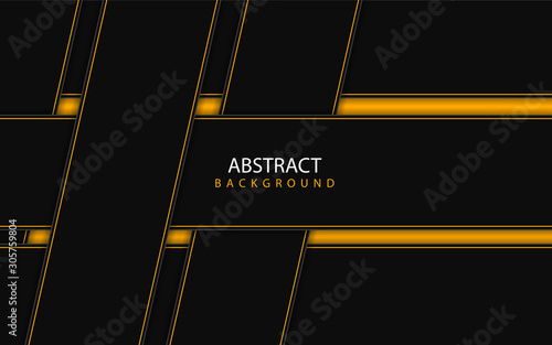 Abstract yellow and black shapes overlapping layers on black background. Vector design template for use modern cover, technology banner, business advertising, card corporate, wallpaper, brochure