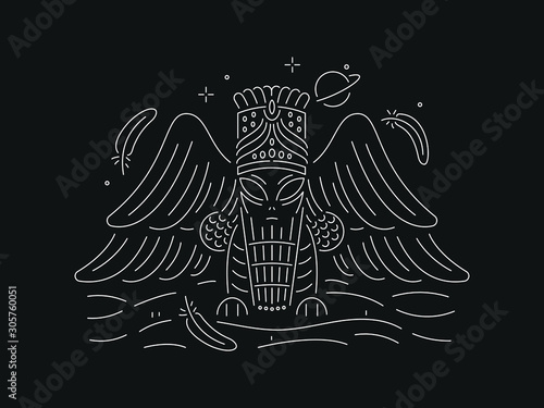 White on black background alien Babylon Sumerian deity