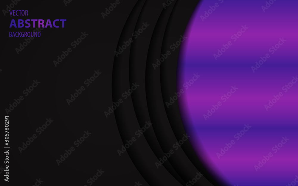 Abstract futuristic blue purple overlapping layers on black background. Vector design template for use modern cover, technology banner, business advertising, card corporate, wallpaper, brochure