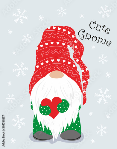 christmas winter card with cute gnome