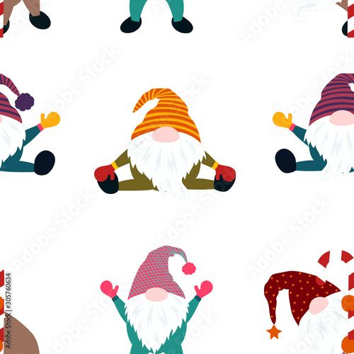 seamless pattern with funny gnomes