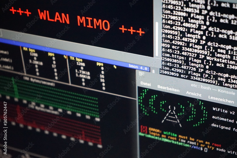 Fototapeta premium WLAN MIMO, terminal console, computer der gerade eine Analyse durchführt.