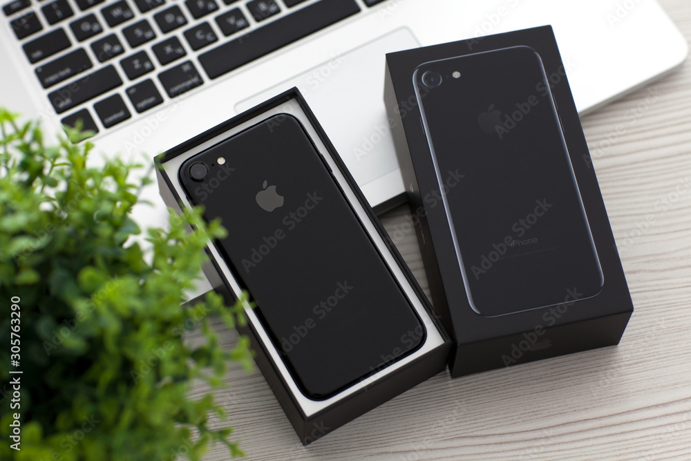Unboxing New Iphone 7 Jet Black Onyx In Macbook Pro Stock Photo Adobe Stock