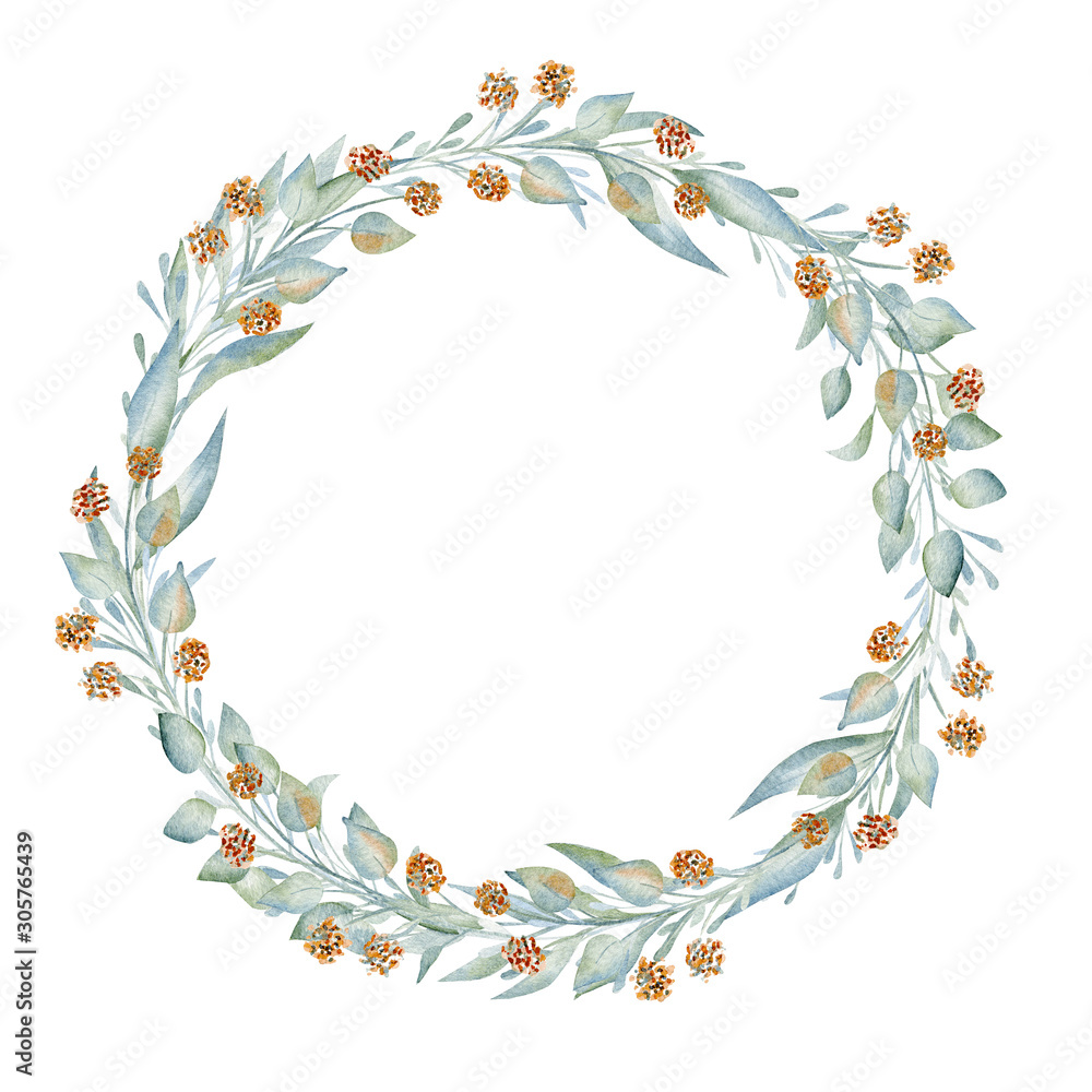Blank hand drawn flourish wreath watercolor frame