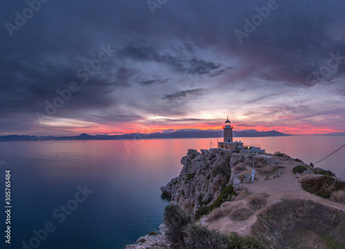 Melagavi Lighthouse at Sunset , Loutraki Greece