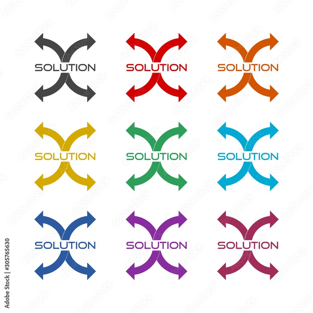 Fototapeta premium Solution icon, arrows concept color set isolated on white background
