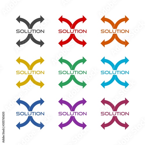 Solution icon  arrows concept color set isolated on white background
