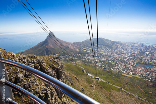 View from Table Mountain cable cart at Lions Head and Cape Town, South Africa