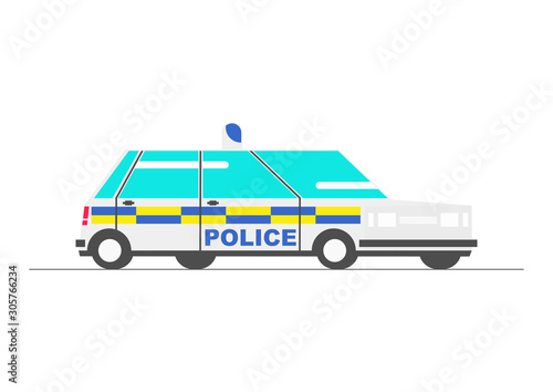Side view of a simplified police car in flat vector style.