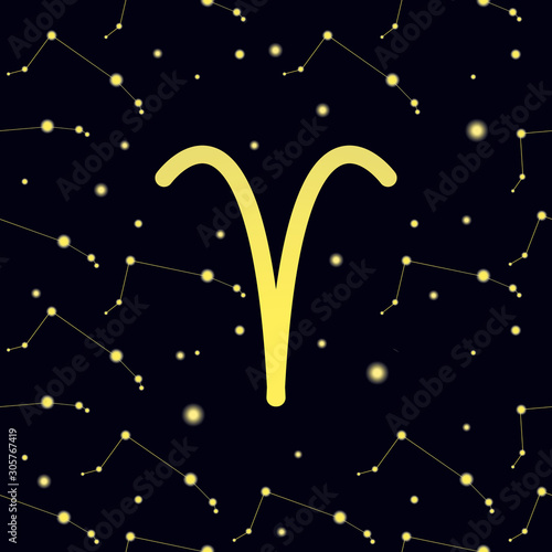 Pattern with constellation Aries and sign of The Ram.