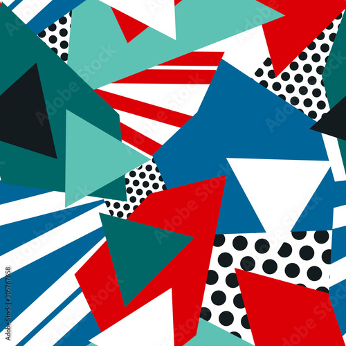 Abstract seamless pattern with graphyc elements - triangles. Collage style. Geometric wallpaper for cover design.