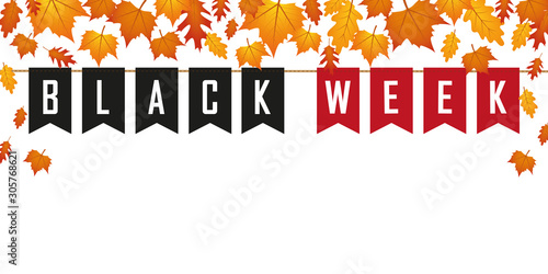 black week flags banner on white background with autumn leaves vector illustration EPS10