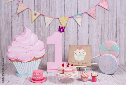 Backdrops for celebration of 1 year baby, boy & girl, smash the cake photo sessions