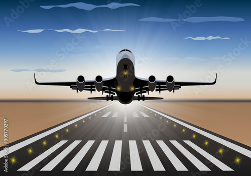 Vector illustration of an airliner on takeoff