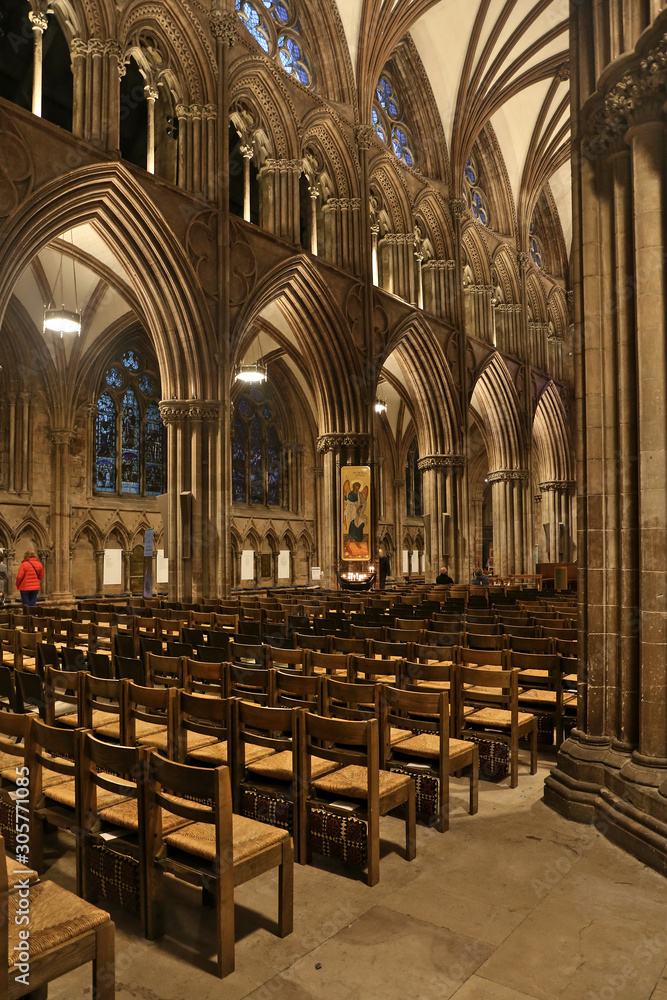 Lichfield cathedral, medieval nave and stained glass