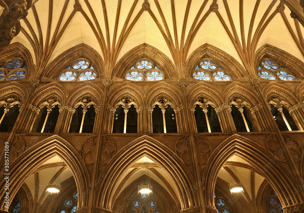 Lichfield cathedral, medieval nave and stained glass