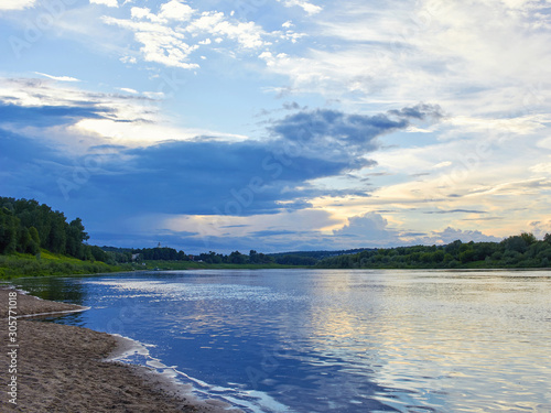 Summer landscape on the banks of the great river, Russia,