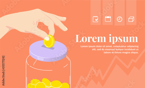 Save money and collect coins in a moneybox. Investing and Finance. Savings account or deposit