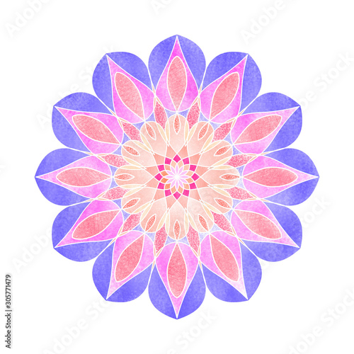 Hand draw illustration of pastel color circle flowre shape mandala art on white background