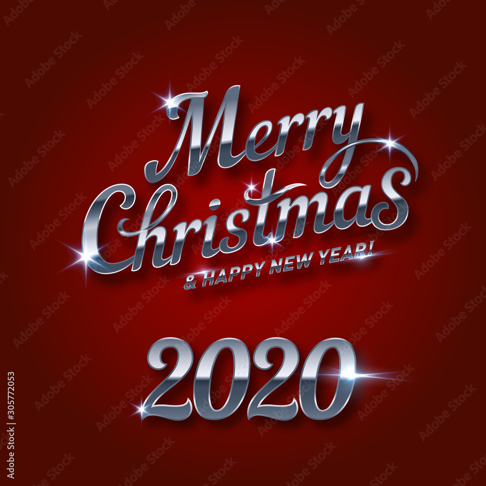 Merry Christmas text Calligraphic Lettering Design Card Template. Suitable for Holiday Greeting Gift Poster. Calligraphy Font style Banner on Dark Red Background