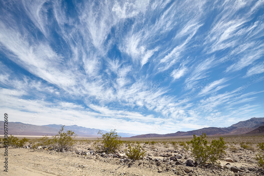 Scenic cloudscape over the Death Valley, US.