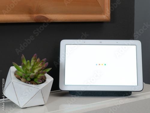 smart home screen assistant with white loading screen