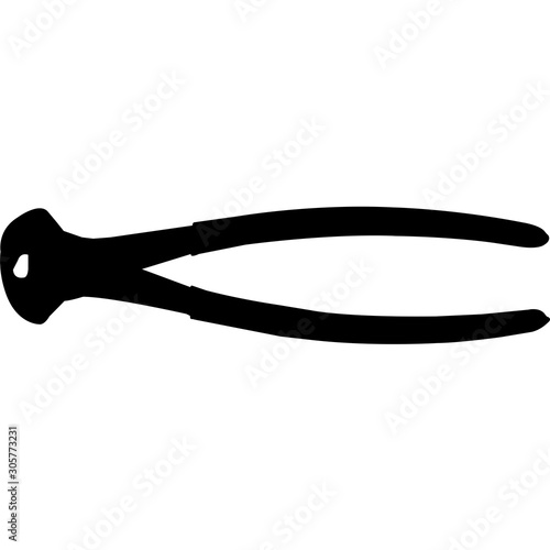 Isolated Ironworker Tool End-Cutting Pliers Silhouette Vector Illustration