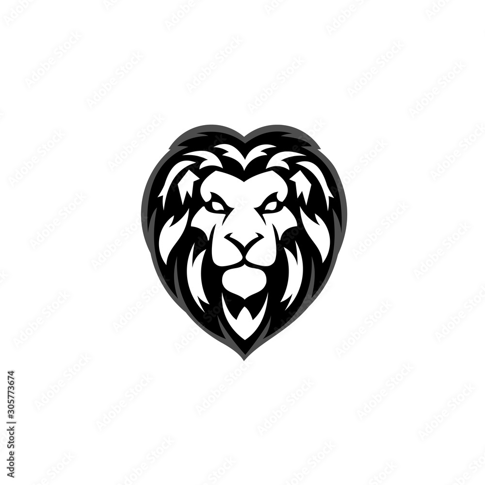 illustration of the logo of the head of a black and white lion, king of lions, a wild animal, with a white background illustration of the logo of the head of a black and white lion, king of lions, a wild animal, with a white background