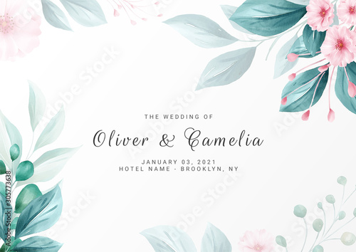 Elegant minimalist floral background for wedding invitation card template multi-purpose. Save the date, invitation, greeting card vector