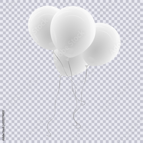 Realistic white balloon isolated on transparent background. Vector illustration.