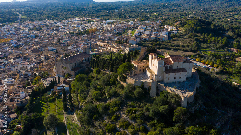 ancient castle and Cathedral in the old town of Arta Majorca Spain