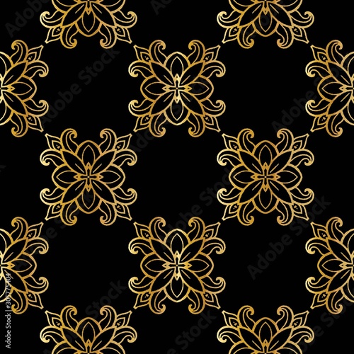 luxury gold batik pattern background , Batik Indonesian is a technique of wax-resist dyeing applied to whole cloth