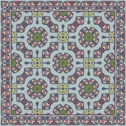 Vintage backgrounds with geometric and floral elements. Retro seamless wallpaper pattern. Scarf design. 
