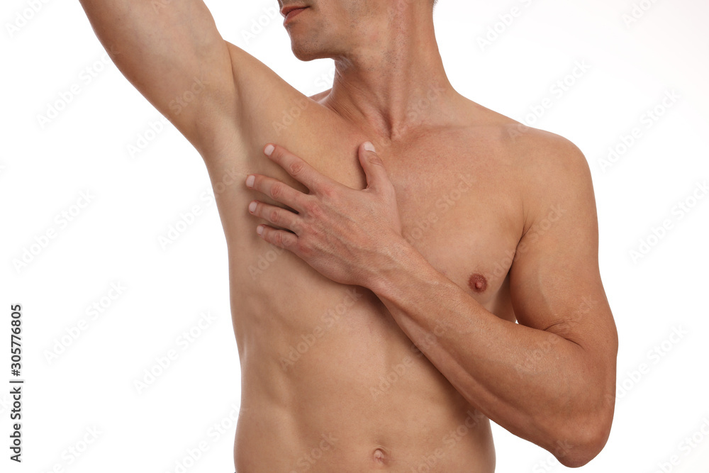 Muscular male torso, chest and armpit hair removal. Male Waxing. Male laser epilation.