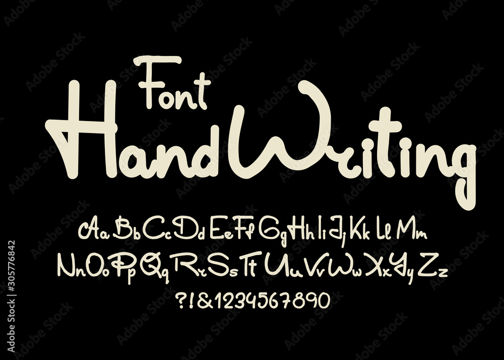 Hand drawn alphabet font. Handwritten letters and numbers in imitation ...