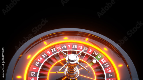 Roulette Wheel Futuristic Casino Gambling Concept Design With Neon Lights - 3D Illustration