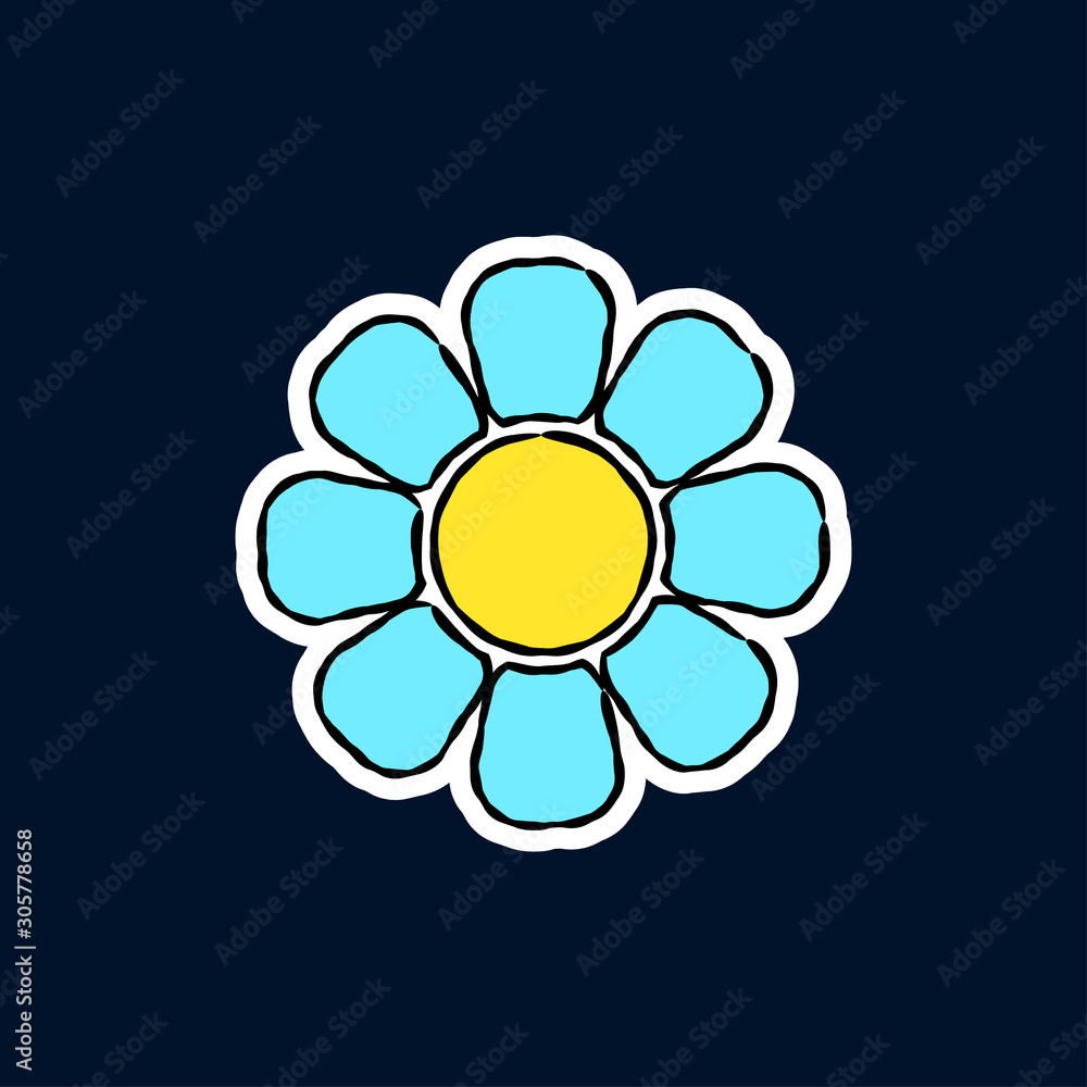 Flower sticker icon. Vector drawing. Isolated object on a blue background. Isolate. Flower sticker icon. Vector drawing. Isolated object on a blue background. Isolate.