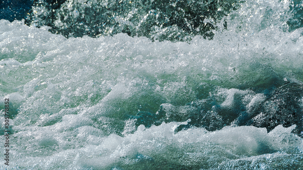 Fototapeta premium rough ocean waves, stormy sea surf, fast flowing mountain river